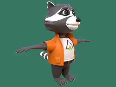 Cartoon raccoon in clothes Low-poly 3D model
