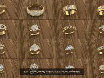 62 Diamond Jewelry Rings COLLECTION 3D Model Pack