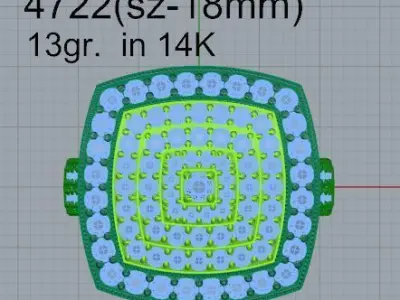 Luxury Diamond Square Ring 4722 3D print model