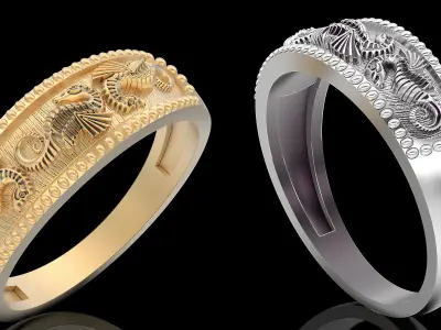 Seahorse ring gold printable jewelry 3D model 3D print model