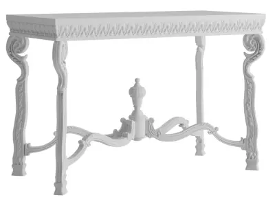 Solid Walnut Wood Hand Carved Console Table 3D model