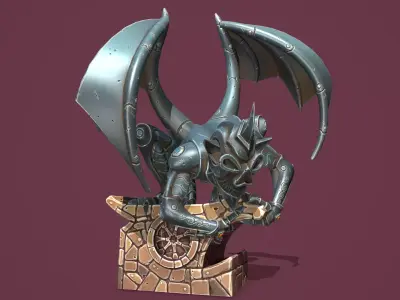 Fantasy gargoyle statue Low-poly 3D model