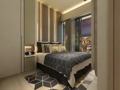 Bedroom modern bathroom design with glass shower stall 3D model