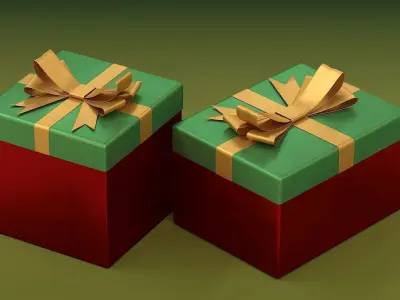 Christmas Set golden gift box 3D model