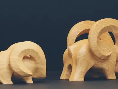 Modern abstract pair of goats sculpture 016 Low-poly 3D model