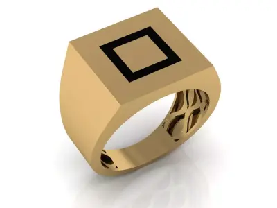 Mens Black Enamel Geometric 16 mm Signet  Ring 3 3D print model