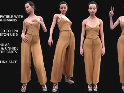 Woman in Overall - Modular - Rigged Low-poly 3D model