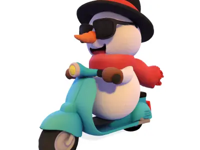Cool Rider Snowman 3D Model on Scooter 3D print model