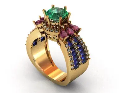 The Diamond Ring with pear stone 3D print model