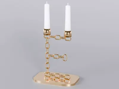 Alphabet E Chain Bronze Candleholder 3D Model True 4K PBR Render Low-poly 3D model