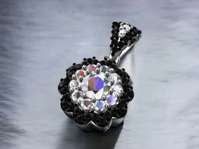 Diamond Pendant Black and  White diamonds with white gold 3D print model