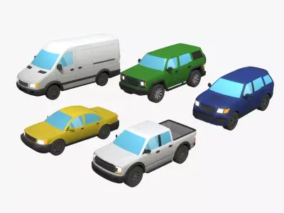 5 Lowpoly generic cars pack Low-poly 3D model