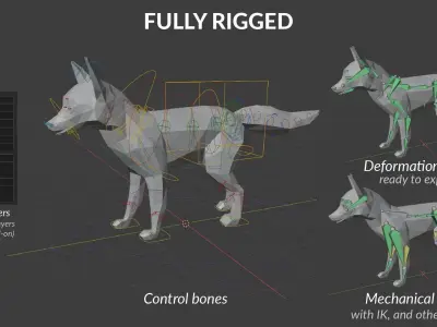 Low Poly Fox polygonal foxes Low-poly 3D model