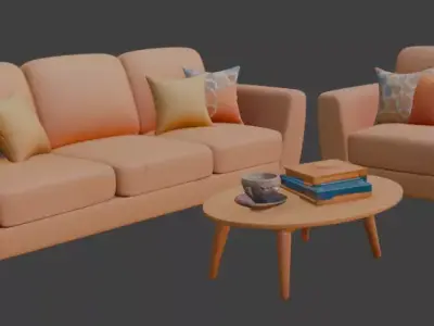Cartoon style sofa set 3D model get