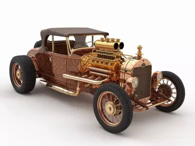 Retro Steampunk Hot Rod Car 3D Model Low-poly 3D model