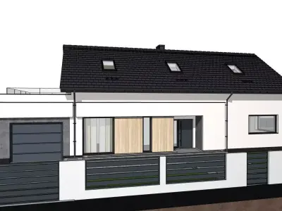 Modern Family House 3D Model with Garden and Fence 3D model