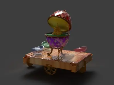 Chinese gold Ingot with Faberge egg  and ancient dome house Low-poly 3D model