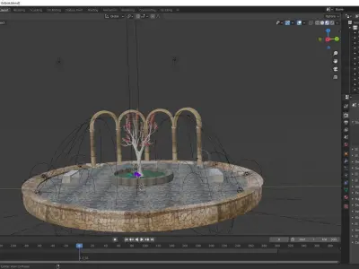 White tree with purple mushrooms with ancient arch composition  Free low-poly 3D model