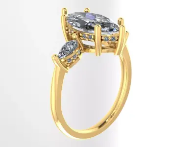Diamond classic Ring to print 3 Sizes 3D print model