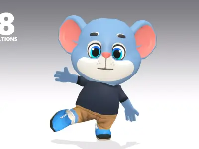 Mouse Rat Rodent Blue Animated Rigged Low-poly 3D model
