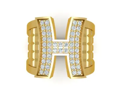 Luxury Initial H Diamond Men Ring 1975 3D print model