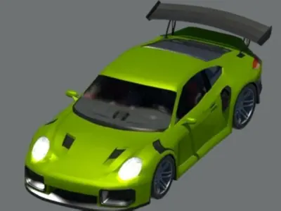 Porsche 911 GT2 custom with anime paint job Low-poly 3D model