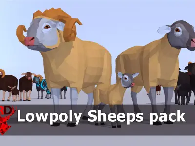 LowPoly Sheeps pack Low-poly 3D model