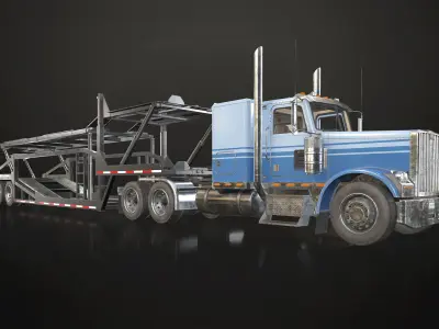 Flat Top Semi Truck Car Carrier Trailer Low-poly 3D model