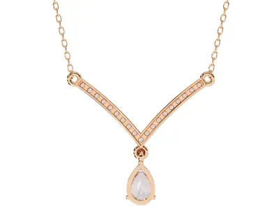 Luxury V Shape Diamond Drop Necklace CAD Design 3DM STL 3D print model