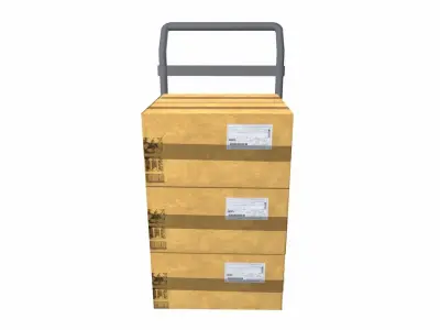 Trolley with carton Box Low-poly 3D model