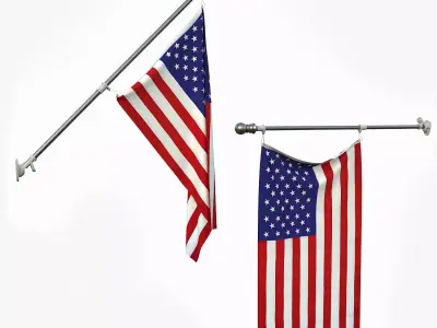 USA Flag and flagpole 3D model