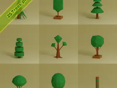 Low Poly Trees Collection - 25 trees pack 11 Low-poly 3D model