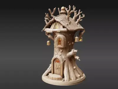 Lantern Tree House 3D Model Fantasy Miniature Two Model 3D model