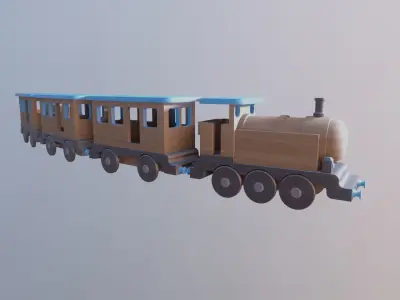 WOODEN TRAINS and CARRIAGES TOY BUNDLE - RogueFilmProductions Low-poly 3D model