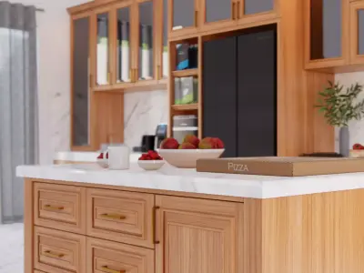 Timeless Wooden Kitchen Interior High Detail and Easy to Edit 3D model