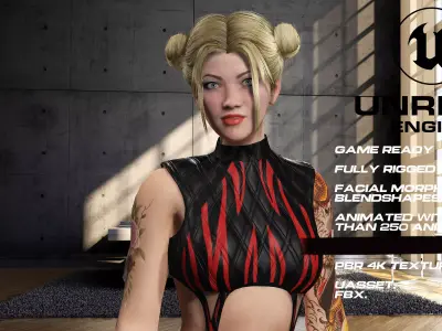 Tattoo girl full rigged - game ready - animated Low-poly 3D model