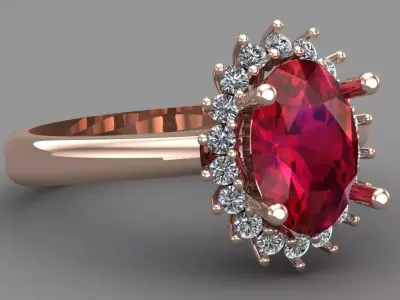 Ruby Oval Rose Gold Women Diamond Ring 3D print model 3D print model