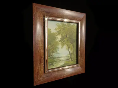 Trees by the Lake Oil Painting 3D model