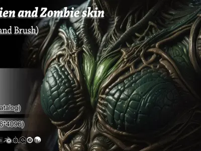 50 Alien and zombie skin Alpha and Brush 3D model