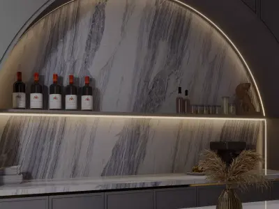 Modern Luxury Home Bar Interior Marble and LED Lighting 3D model