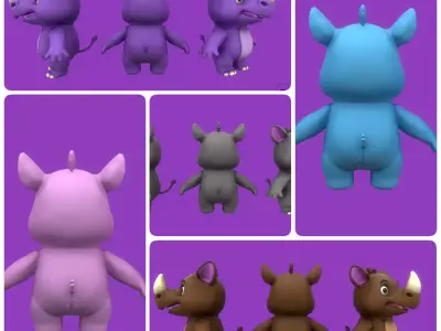 Cute Playful Rhino FullPack Low-poly 3D model