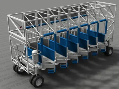 Gate - Start Gate for Horse Racing - 6 Stalls - Textured -  3D model