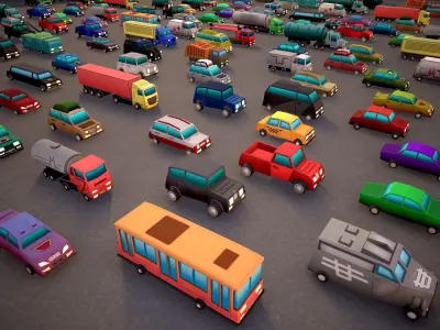 TOON VEHICLES Low-Poly Set of 44 Cars Low-poly 3D model
