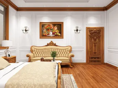 Classic Luxury Wooden Bedroom Interior  3D Max  VRay Scene 3D model