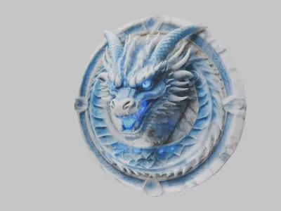 Medieval Dragon Head Bust Marble Sculpture Low-poly 3D model