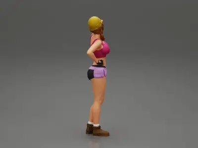 Sexy girl mechanic drinks water during a break 3D print model