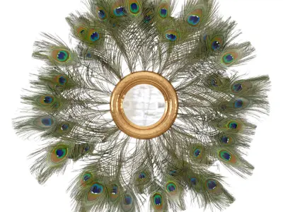 Gold sun mirror with peacock feathers Low-poly 3D model