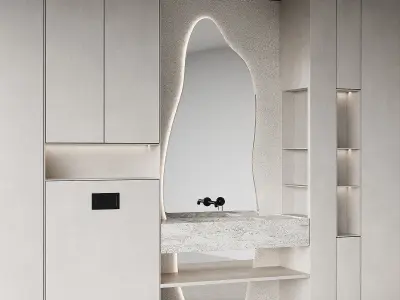 Bathroom kit Minimal furniture Monochrome curved mirror shape 3D model