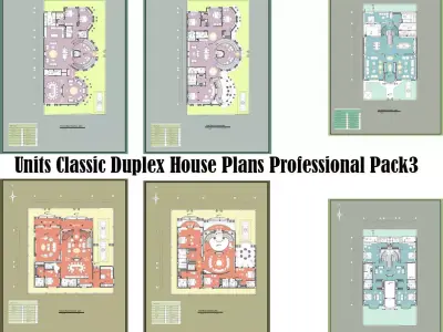 Classic Duplex House Plans  Professional  Pack3 Units 3D model