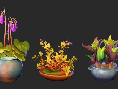 Stylized Potted Flowers Pack Low-poly 3D model